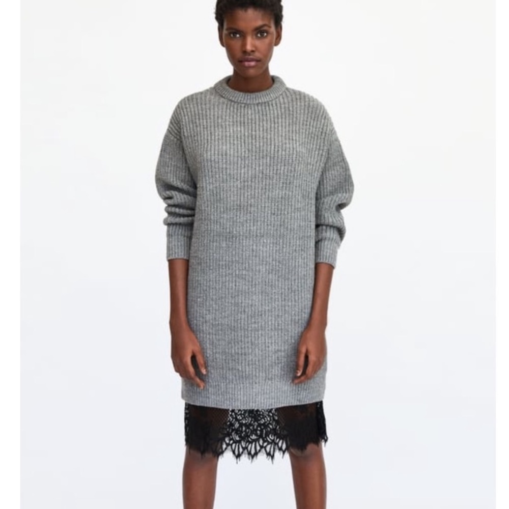 NWT Zara Knit Sweater Dress w/Lace Slip